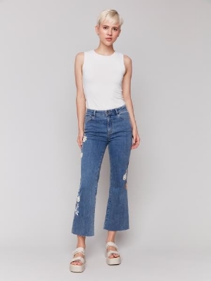 CHARLIE B Jeans avec broderie au crochet C-Bleu moyen