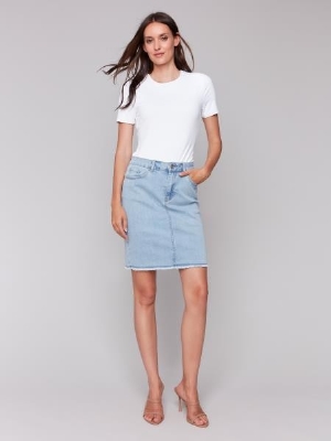 CHARLIE B Jupe-culotte en denim extensible C-Bleu pâle