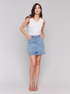 CHARLIE B Jupe-culotte festonnée en denim C-Bleu pâle