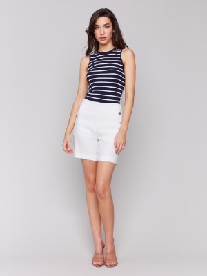 CHARLIE B Short en lin extensible C-Blanc