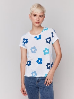 CHARLIE B T-Shirt blanc à imprimé floral bleu C-Blanc