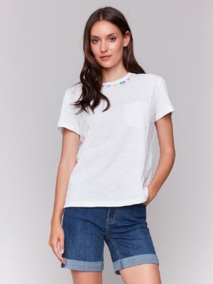 CHARLIE B T-Shirt avec poche de poitrine C-Blanc