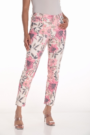FRANK LYMAN Jeans à jambes fuseaux imprimé C- Blanc et rose