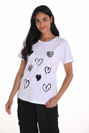 FRANK LYMAN T-Shirt avec imprimé de coeurs C-Blanc