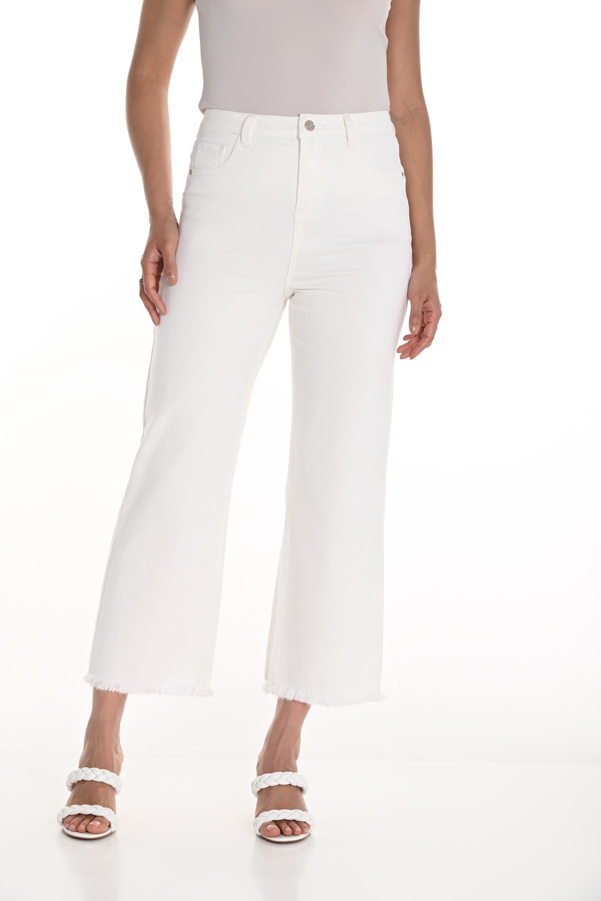 FRANK LYMAN Jeans à jambes larges à la cheville C-Blanc Taille M