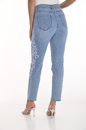 FRANK LYMAN Jeans à jambes droites ornées de broderie anglaise C-Bleu pâle