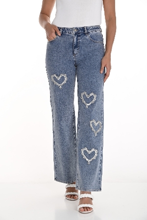 FRANK LYMAN Jeans avec coeurs brillants sur la jambe C-Bleu