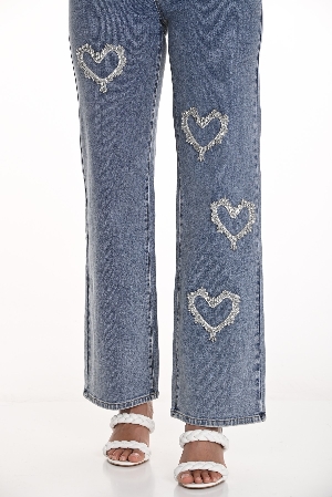FRANK LYMAN Jeans avec coeurs brillants sur la jambe C-Bleu