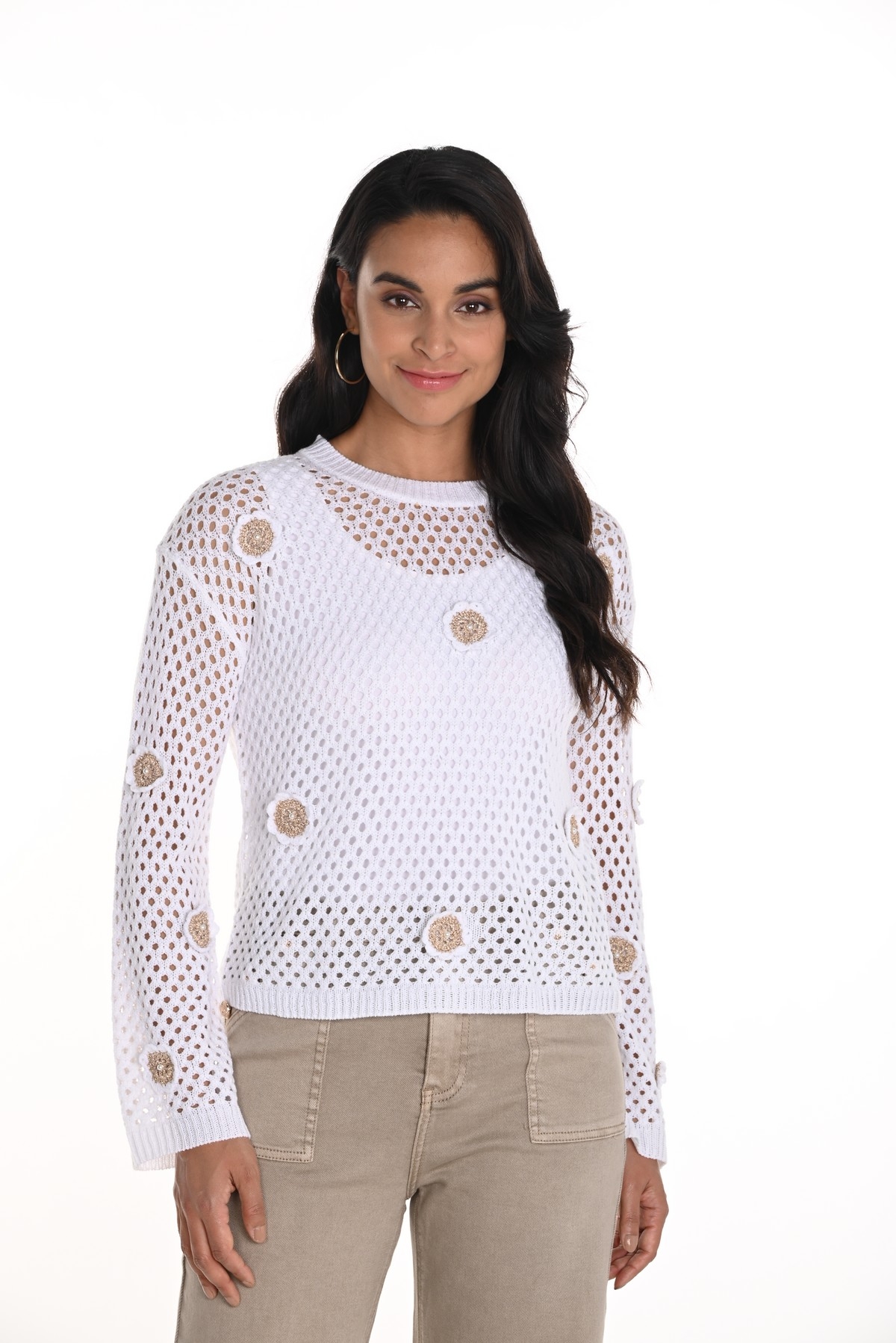 FRANK LYMAN Tricot à mailles léger avec appliqués au crochet