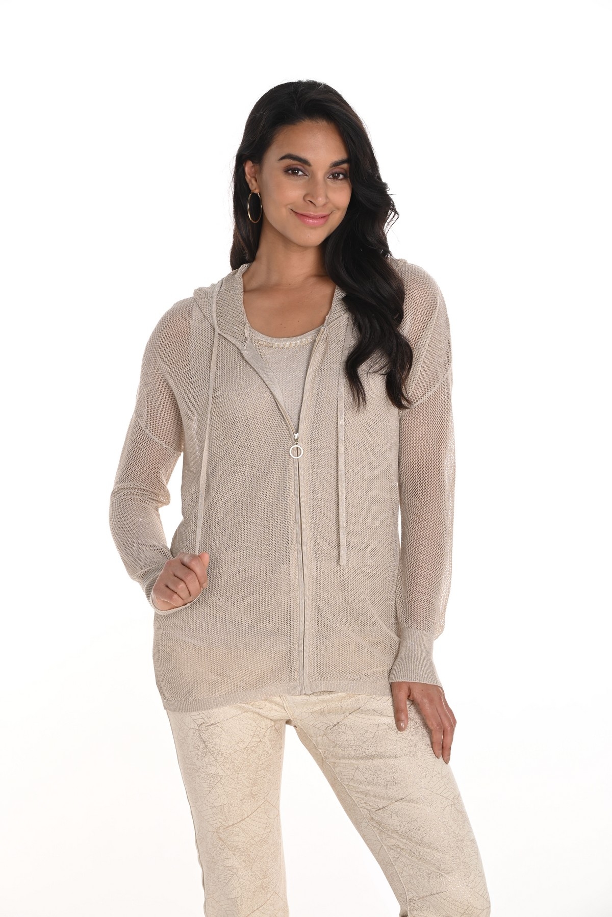 FRANK LYMAN Veste à capuchon en mailles C-Beige