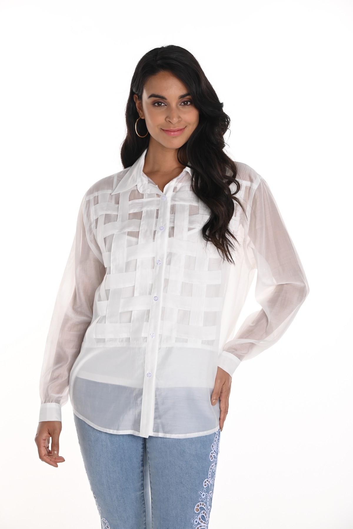 FRANK LYMAN Chemisier de voile transparent C-Blanc Taille XL