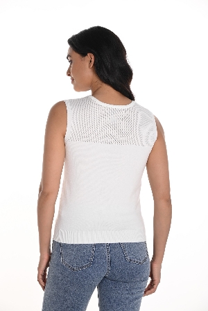 FRANK LYMAN Camisole de tricot fin avec brillants argent C-Blanc