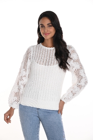 FRANK LYMAN Tricot de mailles à appliqués floraux C-Blanc
