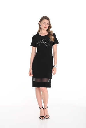 FRANK LYMAN Robe avec imprimé au buste et bande de voile à la jupe C-Noir