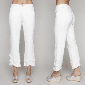 CARRÉ NOIR Jeans à jambe droites avec finition en festons effilochés C-Blanc