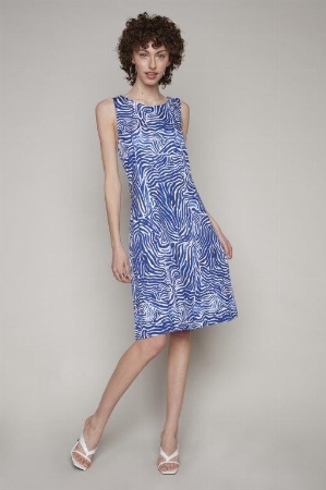 CARRÉ NOIR Robe sans manche de ligne A imprimée C- Bleu foncé