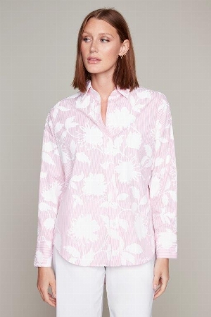 CARRÉ NOIR Chemisier rayé avec impimé floral C- Rose