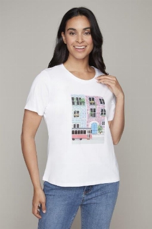 CARRÉ NOIR T-Shirt avec imprimé encadré motif urbain C-Blanc
