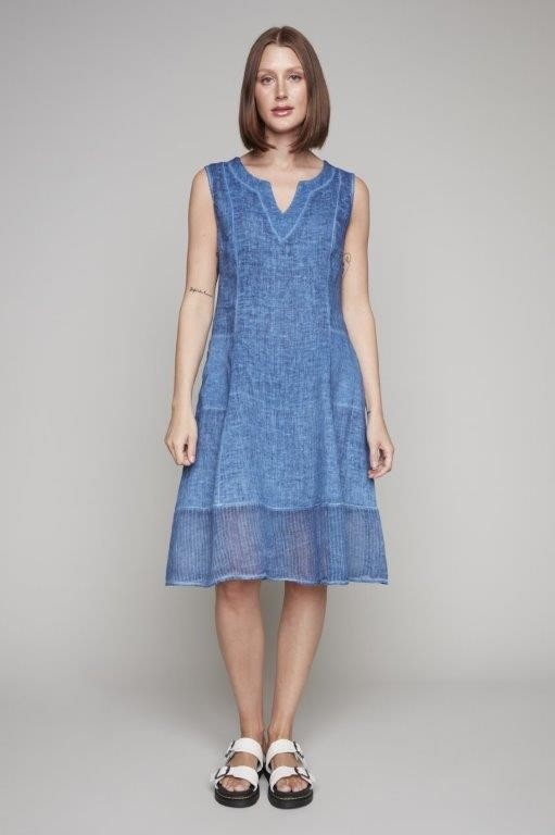 CARRÉ NOIR Robe de lin de ligne A sans manche C-Denim Taille M