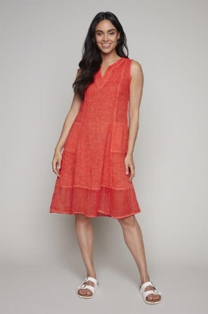 CARRÉ NOIR Robe de lin de ligne A sans manche C-Orange