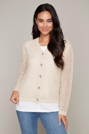 CARRÉ NOIR Cardigan de tricot de mailles léger  C-Beige