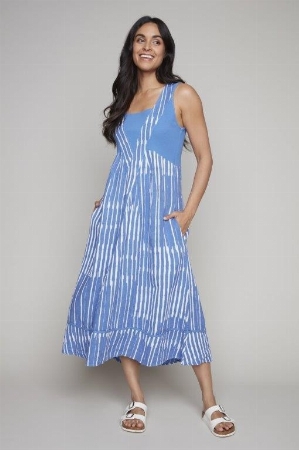 CARRÉ NOIR Robe longue sans manche effet croisé devant C-Bleu