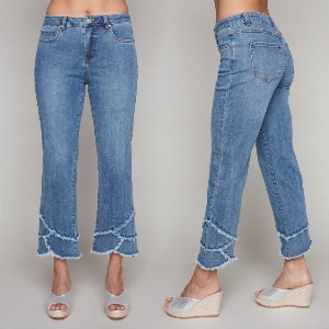 CARRÉ NOIR Jeans à jambes 'bootcut' avec effiloché au bas C-Bleu moyen