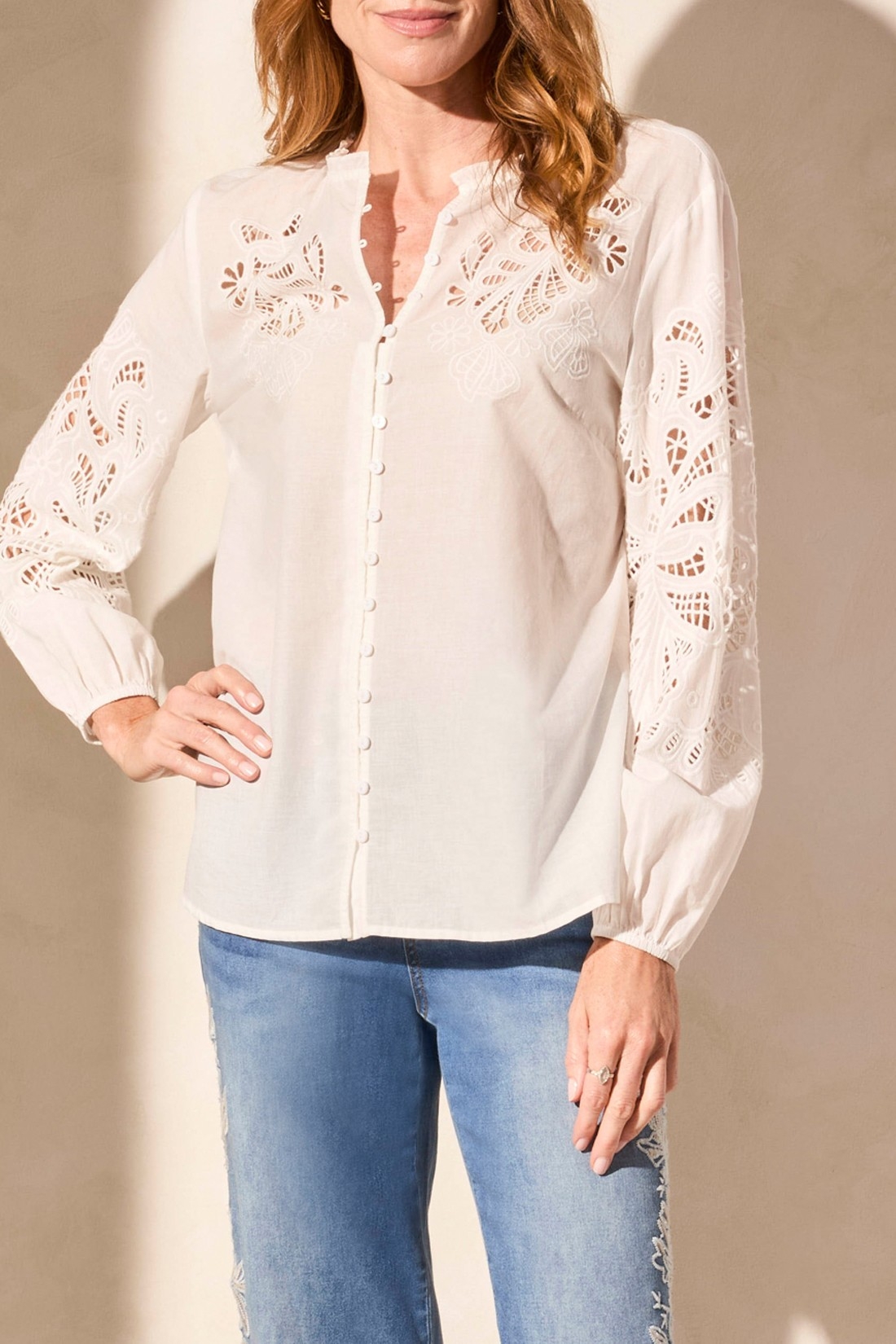 TRIBAL Blouse avec broderie anglaise découpée C- Blanc