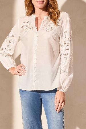 TRIBAL Blouse avec broderie anglaise découpée C- Blanc