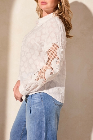 TRIBAL Blouse avec dentelle aux manches C-Blanc
