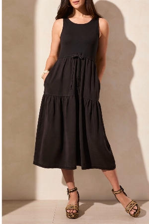 TRIBAL Robe longue à volants sans manches C-Noir Taille S