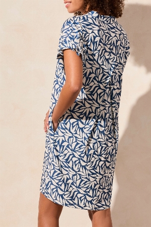 TRIBAL Robe courte imprimée à manches courtes C-Marine et blanc Taille M