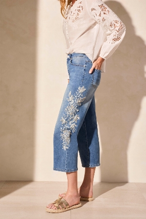 TRIBAL Jeans à jambes droites brodées  C- Bleu
