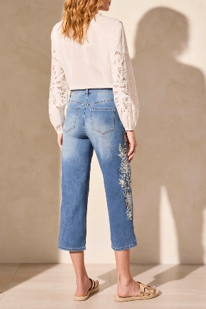 TRIBAL Jeans à jambes droites brodées  C- Bleu