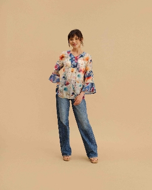 FUNSPORT Blouse à manches trompettes imprimé floral C-Multi