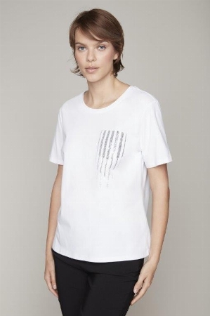 CARRÉ NOIR T-Shirt avec détails à la poitrine C- Blanc