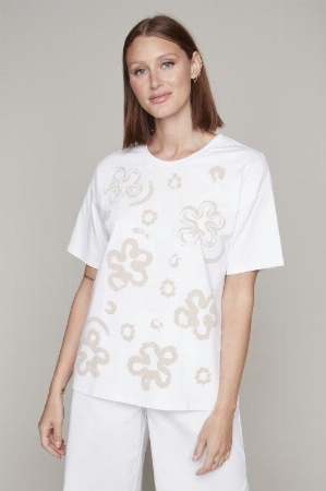 CARRÉ NOIR T-Shirt à imprimé floral abstrait C-Beige