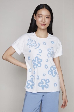 CARRÉ NOIR T-Shirt à imprimé floral abstrait bleu C- Blanc