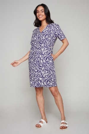 CARRÉ NOIR Robe à manches courtes imprimé floral C-Bleu