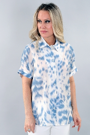MICHAEL TYLER Blouse avec boutonnière C-Blanc et Bleu