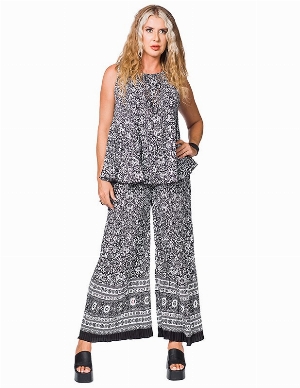 MINKAS Blouse sans manche en tissu froissé C- Noir et crème