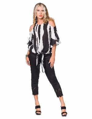 MINKAS Blouse avec noeud devant C-Noir et blanc