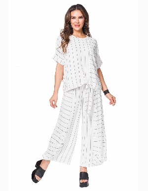 MINKAS Pantalon de style palazzo rayé C-Blanc