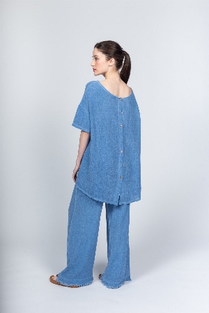 PAOLO TRICOT Tunique boutonniere au dos C-Bleu