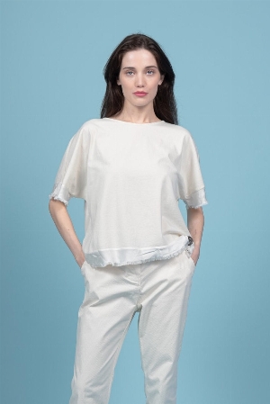 ELISSIA Blouse boutonnière au dos C-Blanc crème