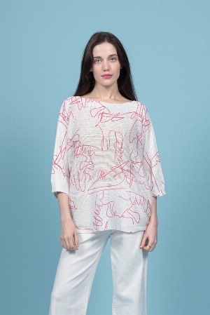 ELISSIA Tricot fin style filet C-Blanc/fushia