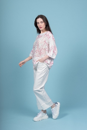 ELISSIA Tricot fin style filet C-Blanc/fushia