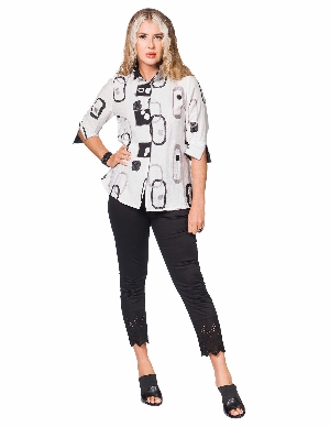 MINKAS Blouse à col montant et manches 3/4 C-Blanc