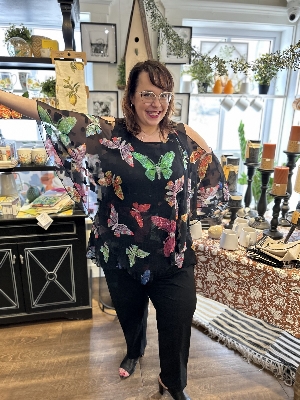 MINKAS Blouse de voile imprimé avec camisole C-Noir