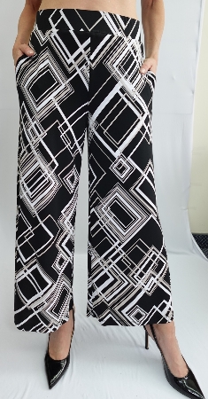 SOFT WORK Pantalon à jambes larges imprimé C-Noir et blanc